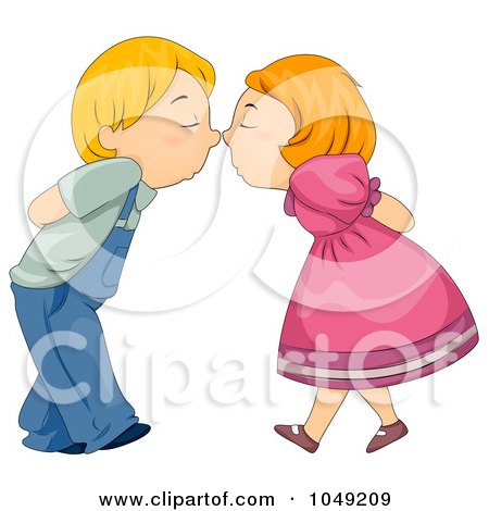 Royalty-Free (RF) Clip Art Illustration of a Valentine Cartoon Couple Touching Noses by BNP Design Studio