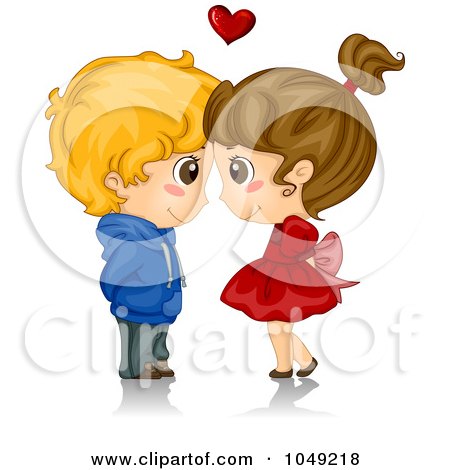 Royalty-Free (RF) Clip Art Illustration of a Valentine Cartoon Couple Touching Foreheads by BNP Design Studio