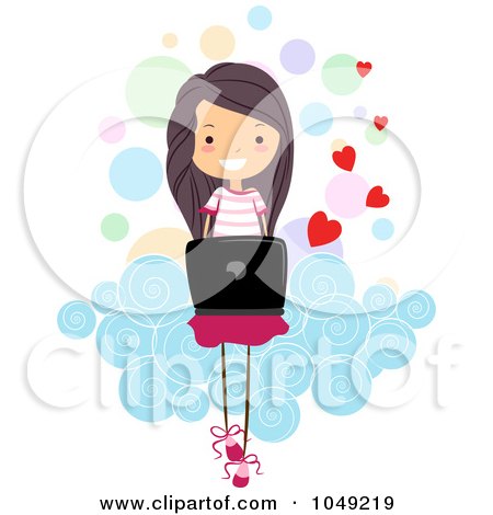 Royalty-Free (RF) Clip Art Illustration of a Valentine Girl Using A Laptop On A Cloud by BNP Design Studio