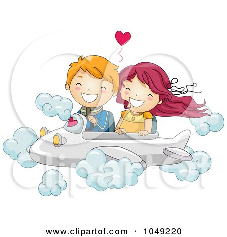 Royalty-Free (RF) Clip Art Illustration of a Valentine Cartoon Couple Flying An Airplane by BNP Design Studio