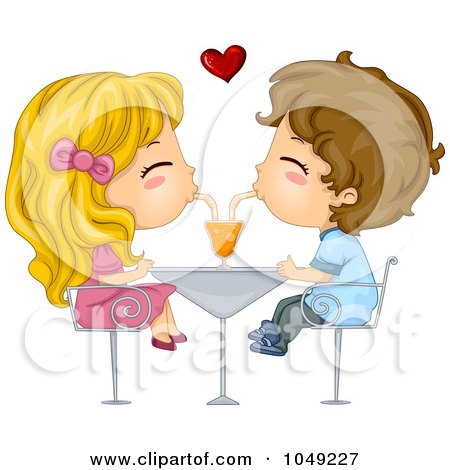 Royalty-Free (RF) Clip Art Illustration of a Valentine Cartoon Couple Sharing A Soda by BNP Design Studio