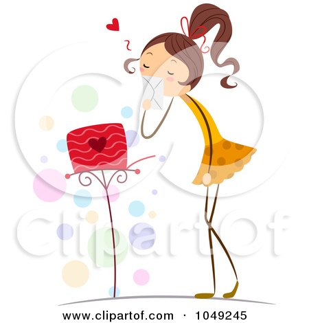 Royalty-Free (RF) Clip Art Illustration of a Valentine Stick Girl Holding A Love Letter By Her Mail Box by BNP Design Studio