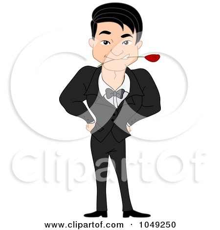 Royalty-Free (RF) Clip Art Illustration of a Valentine Man Holding A Rose In His Mouth by BNP Design Studio