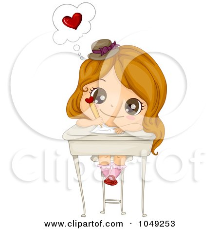 Royalty-Free (RF) Clip Art Illustration of a Valentine Girl Writing A Love Letter At A Desk by BNP Design Studio