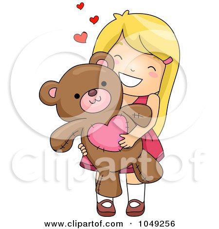 Royalty-Free (RF) Clip Art Illustration of a Happy Girl Hugging A Teddy Bear by BNP Design Studio