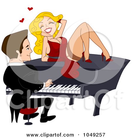 Royalty-Free (RF) Clip Art Illustration of an Adult Valentine Woman Flirting With A Pianist by BNP Design Studio