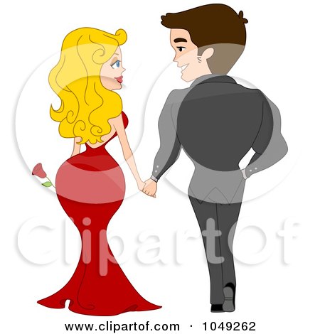 Royalty-Free (RF) Clip Art Illustration of an Adult Valentine Couple Holding Hands, From Behind by BNP Design Studio