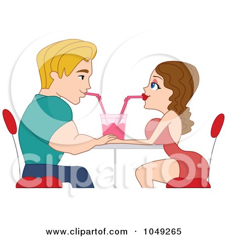 Royalty-Free (RF) Clip Art Illustration of an Adult Valentine Couple Sharing A Soda by BNP Design Studio