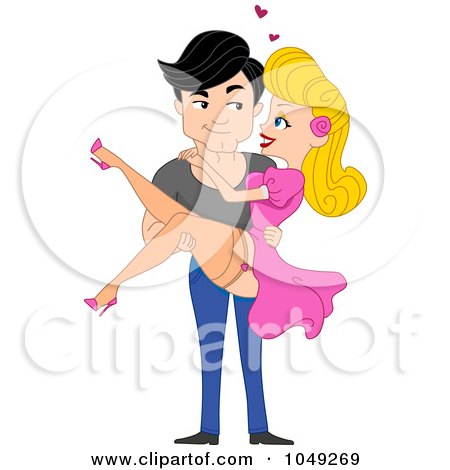 Royalty-Free (RF) Clip Art Illustration of an Adult Valentine Man Carrying His Girlfriend by BNP Design Studio