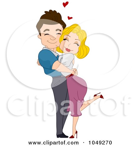 Royalty-Free (RF) Clip Art Illustration of an Adult Valentine Couple Hugging And Smiling by BNP Design Studio