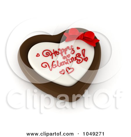 Royalty-Free (RF) Clip Art Illustration of a 3d Heart Chocolate Candy With Happy Valentines Text by BNP Design Studio