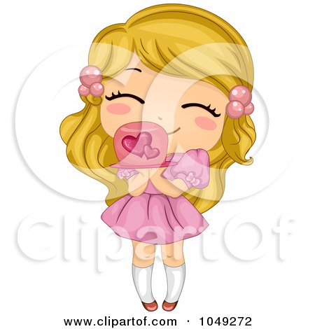 Royalty-Free (RF) Clip Art Illustration of a Valentine Girl Holding A Heart Cake by BNP Design Studio