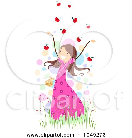 Royalty-Free (RF) Clip Art Illustration of a Valentine Stick Girl Throwing Heart Leaves by BNP Design Studio