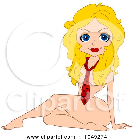 Royalty-Free (RF) Clip Art Illustration of a Valentine Pinup Woman Wearing Only A Heart Tie by BNP Design Studio