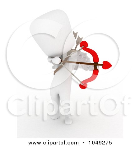 Royalty-Free (RF) Clip Art Illustration of a 3d Ivory White Man Cupid Aiming An Arrow - 1 by BNP Design Studio