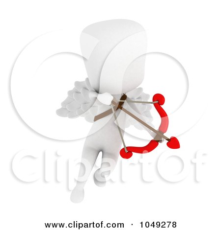 Royalty-Free (RF) Clip Art Illustration of a 3d Ivory White Man Cupid Flying And Aiming by BNP Design Studio