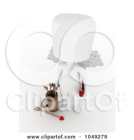 Royalty-Free (RF) Clip Art Illustration of a 3d Ivory White Man Cupid Looking Up By Arrows by BNP Design Studio