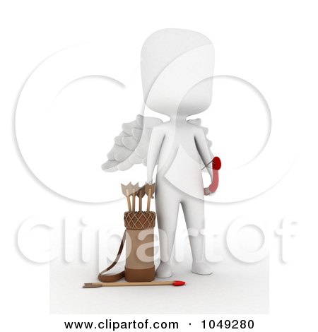 Royalty-Free (RF) Clip Art Illustration of a 3d Ivory White Man Cupid Standing By Arrows by BNP Design Studio