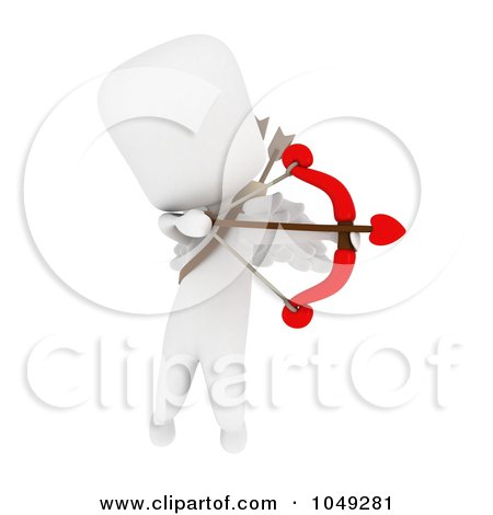 Royalty-Free (RF) Clip Art Illustration of a 3d Ivory White Man Cupid Aiming An Arrow - 2 by BNP Design Studio