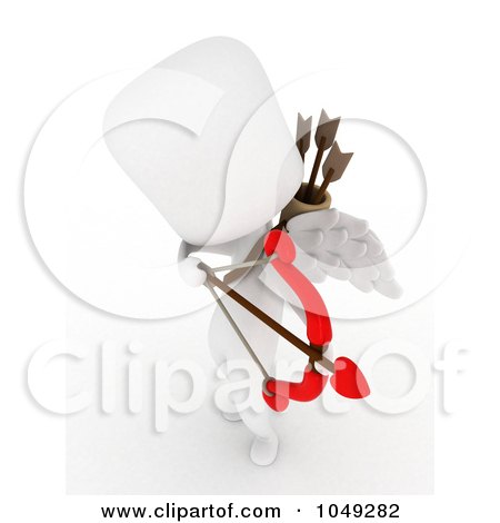 Royalty-Free (RF) Clip Art Illustration of a 3d Ivory White Man Cupid Aiming by BNP Design Studio