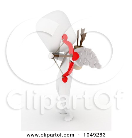 Royalty-Free (RF) Clip Art Illustration of a 3d Ivory White Man Cupid Aiming An Arrow - 3 by BNP Design Studio