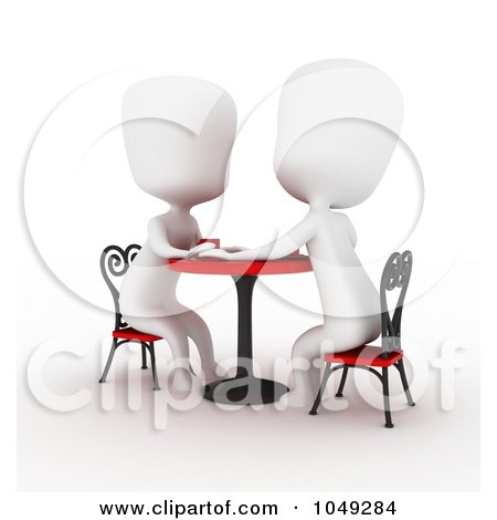 Royalty-Free (RF) Clip Art Illustration of a 3d Ivory White Couple On A Date At A Cafe - 1 by BNP Design Studio
