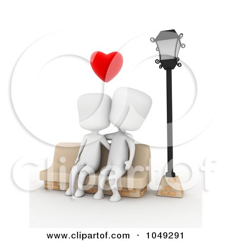 Royalty-Free (RF) Clip Art Illustration of a 3d Ivory White Couple Sitting On A Bench by BNP Design Studio