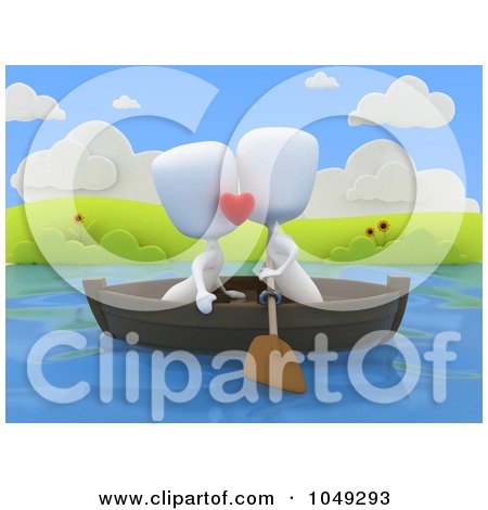 Royalty-Free (RF) Clip Art Illustration of a 3d Ivory White Couple Kissing In A Boat by BNP Design Studio