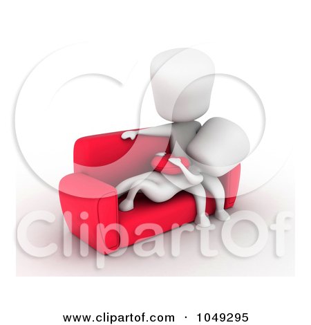Royalty-Free (RF) Clip Art Illustration of a 3d Ivory White Couple Relaxing On A Couch by BNP Design Studio