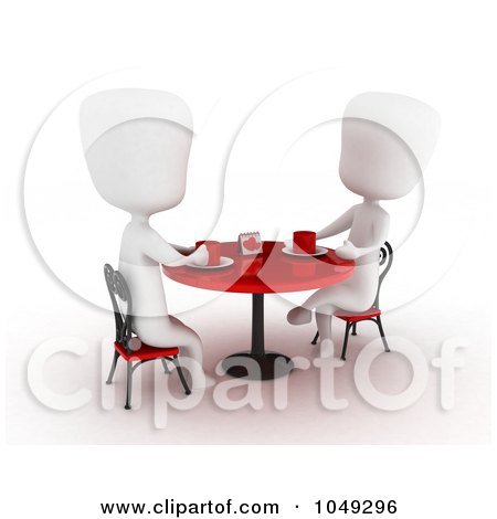 Royalty-Free (RF) Clip Art Illustration of a 3d Ivory White Couple On A Date At A Cafe - 3 by BNP Design Studio