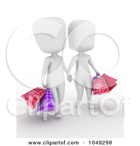 Royalty-Free (RF) Clip Art Illustration of a 3d Ivory White Couple Shopping by BNP Design Studio