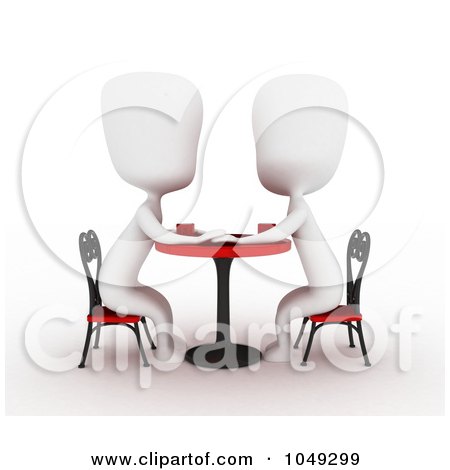 Royalty-Free (RF) Clip Art Illustration of a 3d Ivory White Couple On A Date At A Cafe - 2 by BNP Design Studio