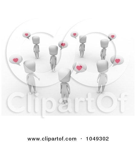 Royalty-Free (RF) Clip Art Illustration of a 3d Ivory White Person Group Talking About Love by BNP Design Studio