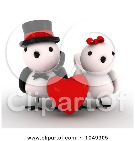 Royalty-Free (RF) Clip Art Illustration of a 3d Bird Couple With A Red Heart by BNP Design Studio