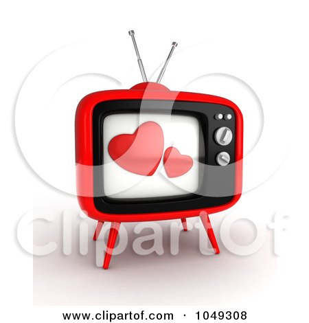 Royalty-Free (RF) Clip Art Illustration of a 3d Television With Hearts On The Screen by BNP Design Studio