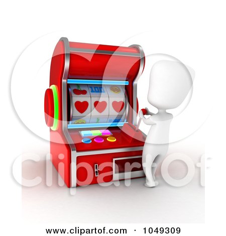 Royalty-Free (RF) Clip Art Illustration of a 3d Ivory White Person Using A Slot Machine by BNP Design Studio
