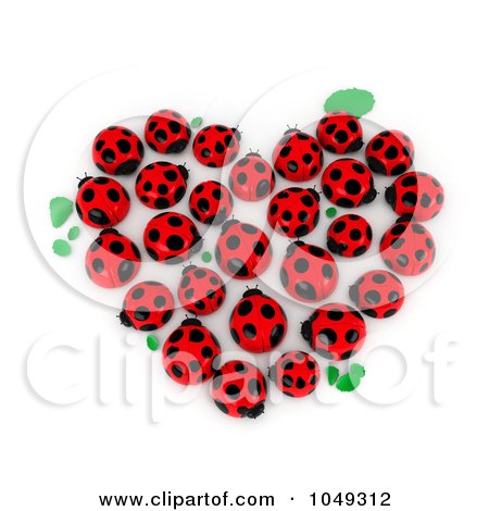 Royalty-Free (RF) Clip Art Illustration of a 3d Heart Formed Of Lady Bugs And Leaves by BNP Design Studio