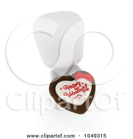 Royalty-Free (RF) Clip Art Illustration of a 3d Ivory White Person Holding A Valentine Heart Cake by BNP Design Studio