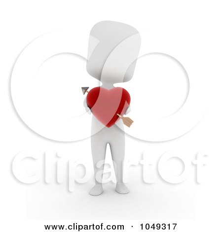 Royalty-Free (RF) Clip Art Illustration of a 3d Ivory White Person Holding A Heart With Cupids Arrow by BNP Design Studio