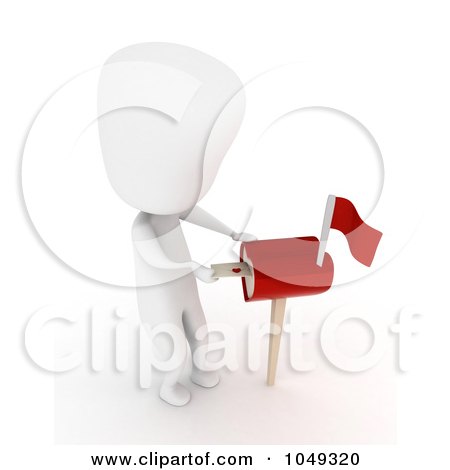 Royalty-Free (RF) Clip Art Illustration of a 3d Ivory White Person Putting A Love Letter In A Heart Mail Box by BNP Design Studio