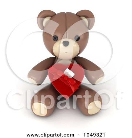 Royalty-Free (RF) Clip Art Illustration of a 3d Valentine Teddy Bear With Chocolates by BNP Design Studio