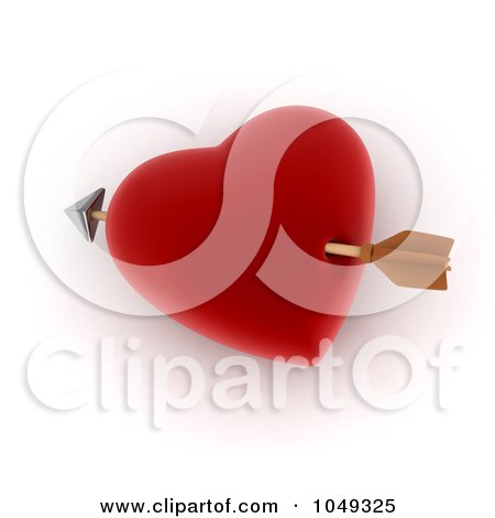 Royalty-Free (RF) Clip Art Illustration of a 3d Cupid's Arrow Through A Heart by BNP Design Studio