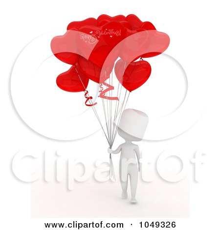 Royalty-Free (RF) Clip Art Illustration of a 3d Ivory White Person With A Bunch Of Valentine Heart Balloons by BNP Design Studio