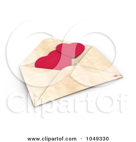 Royalty-Free (RF) Clip Art Illustration of 3d Red Valentine Paper Hearts In An Envelope by BNP Design Studio