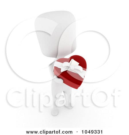 Royalty-Free (RF) Clip Art Illustration of a 3d Ivory White Person Holding A Heart Box Of Valentine Chocolates - 2 by BNP Design Studio