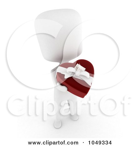 Royalty-Free (RF) Clip Art Illustration of a 3d Ivory White Person Holding A Heart Box Of Valentine Chocolates - 1 by BNP Design Studio