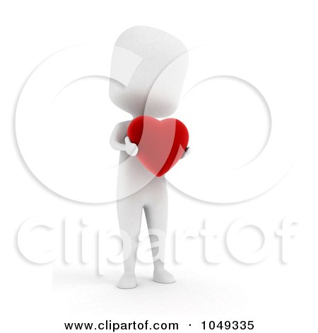 Royalty-Free (RF) Clip Art Illustration of a 3d Ivory White Person Holding A Heart by BNP Design Studio