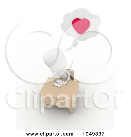 Royalty-Free (RF) Clip Art Illustration of a 3d Ivory White Person Writing A Love Letter by BNP Design Studio
