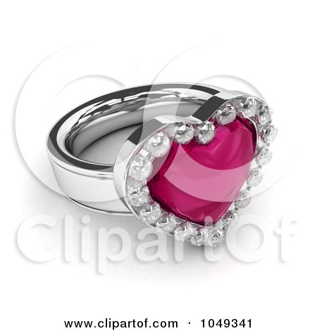 Royalty-Free (RF) Clip Art Illustration of a 3d Pink Heart Gem Ring With Diamonds by BNP Design Studio