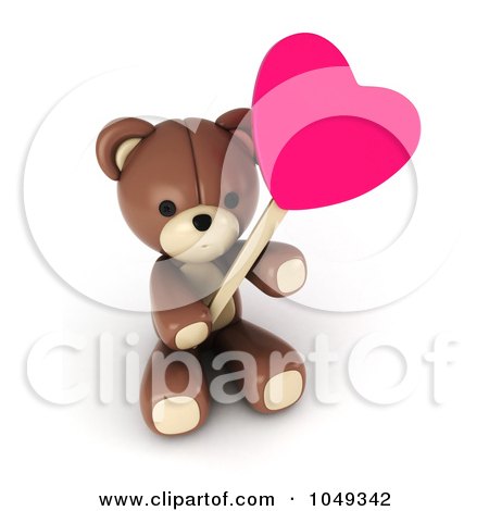 Royalty-Free (RF) Clip Art Illustration of a 3d Valentine Teddy Bear Holding A Heart Lolipop by BNP Design Studio